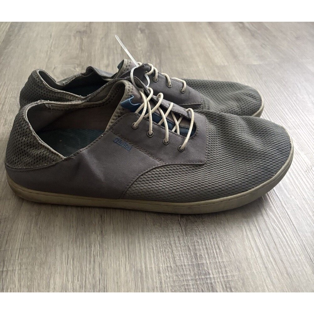 Olukai Nohea Moku stretchy/breathable men size 12 bluish gray no tie  boat shoe